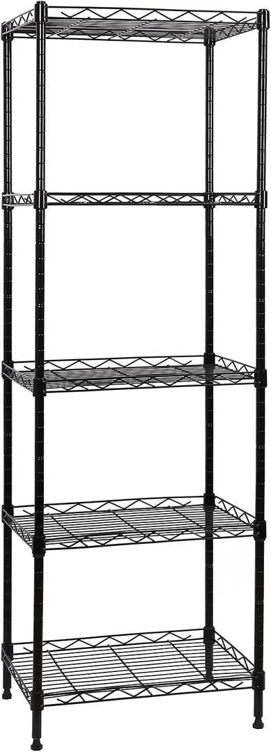 5-Tier Wire Shelving Adjustable Shelves Unit Metal Storage Rack for Laundry Bathroom Kitchen Pantry Closet Organization (Black, 16.6" L x 11.4" W x 49.1" H)