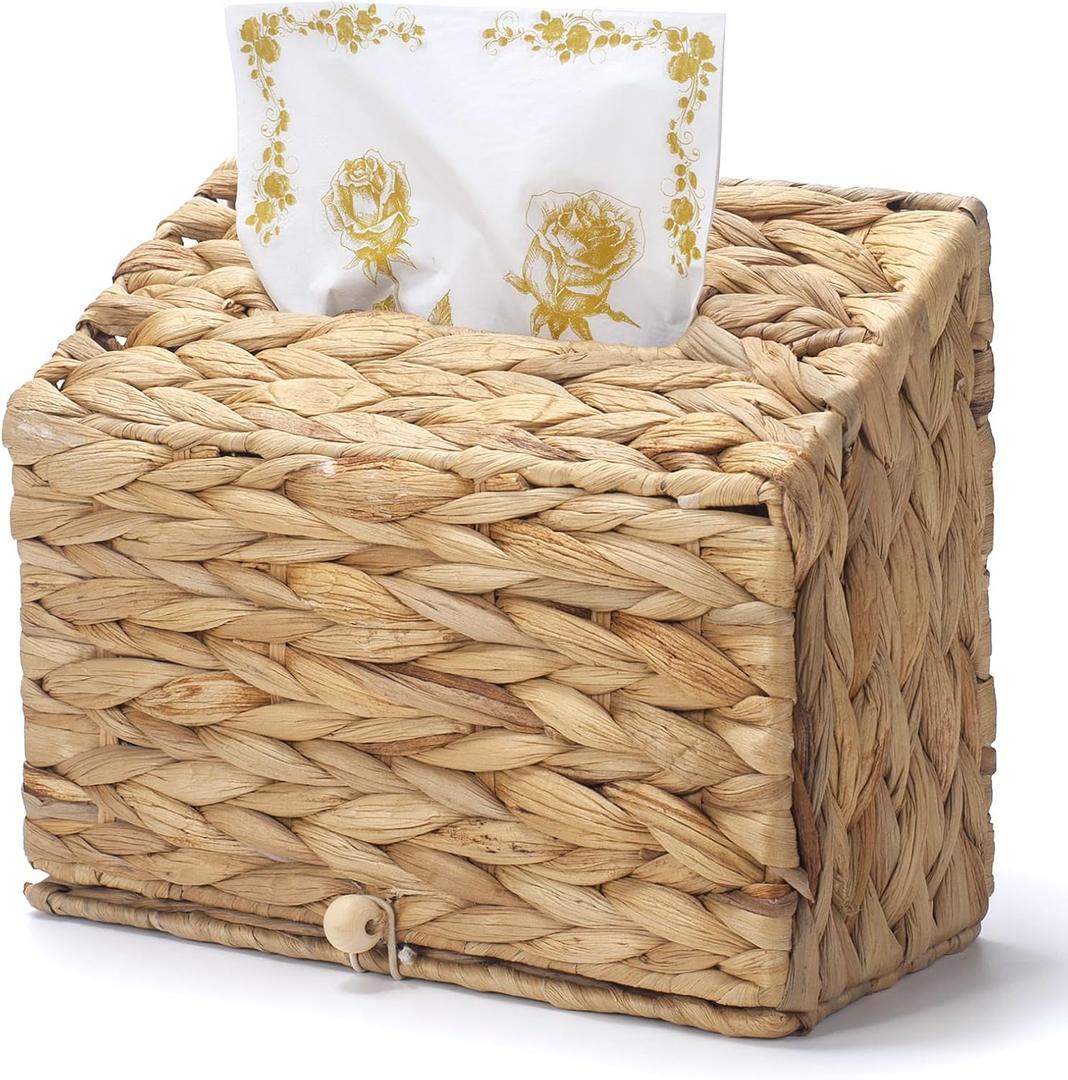 Water Hyacinth Hand Towel Box Cover Compatible with Kleenex Disposable Paper Hand Towels, Woven Wicker Hand Towel Holder for Bathroom Kitchen Living Room Countertop