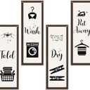 4 Pcs Laundry Room Decor, Put Away Fold Wash Dry Decor Wooden Sign, Funny Minimalist Laundry Wooden Hanging Sign, Laundry Wall Art For Laundry Bathroom Restroom Washroom Home Farmhouse A24