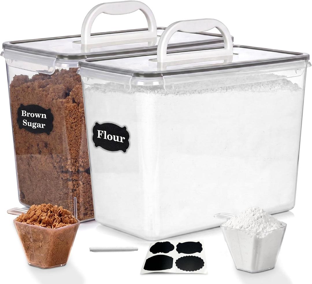 Extra Large Flour Sugar Storage Containers Set – 11L | 372oz Airtight Flour Container with Easy Carry Handle, BPA-Free, Flour and Sugar Containers, Pantry Kitchen Canisters, Fits 14 lbs Flour, 11 Liter | 372 Ounce | 11.6 Quarts
