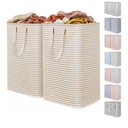 Lifewit 2 Pack Laundry Basket 80L Each, Collapsible Clothes Hamper with Reinforced Handles, Freestanding Waterproof Design for Bedroom and Laundry Room, Beige 160L Total