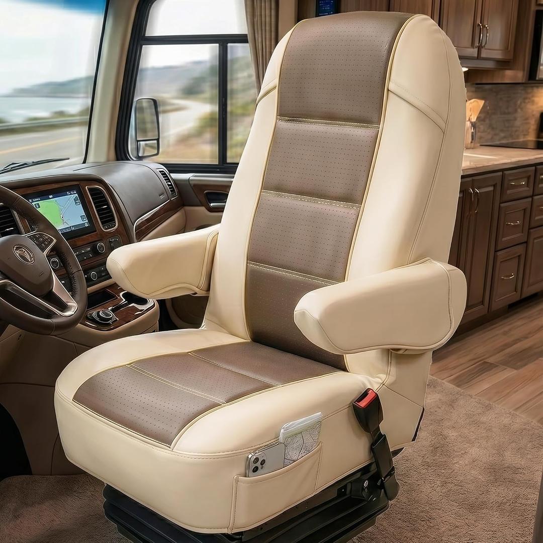2-Pack RV Seat Covers for Captain Chairs, Faux Leather Motorhome Seat Protectors with Armrest Covers, Waterproof and Breathable Material for Class A Camper, Travel Trailer, Van