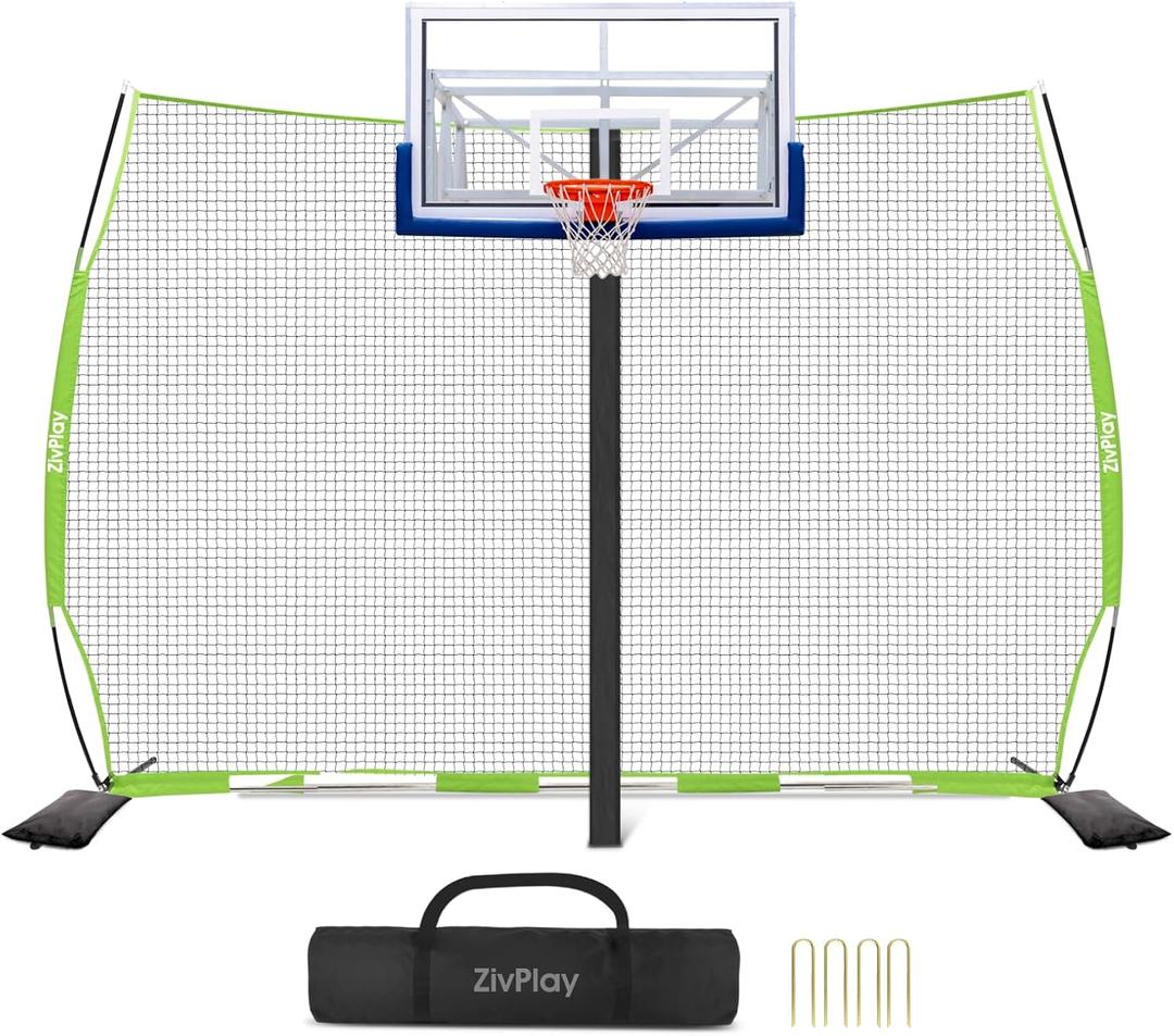 Basketball Net Catcher Basketball Backstop Net Basketball Barrier Nets for Backyard 12 x 10 ft Rebounder to Guard Rebound and Return Basketball with Sand Bags and Carry Bag 