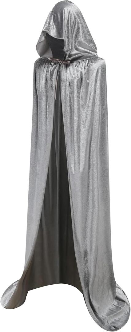 LHJ Unisex Full Length Hooded Robe Cloak Long Velvet Cape Cosplay Costume (Medium, Grey)