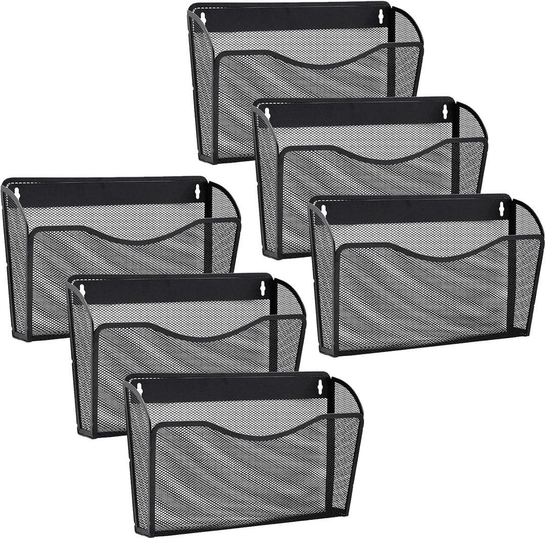 Gawerk 6 Pack Wall File Organizer, Mesh Wall File Pocket Mail Organizer Hanging Metal Vertical Wall Mounted File Holder for Office/Home