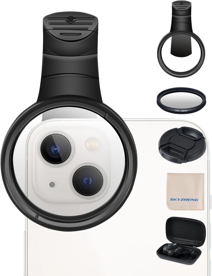 52mm CPL Filter for Phone,Compatible for iPhone 15 14 13 12 11,Motorola,Google Pixel and Other Smart Phones (Black)