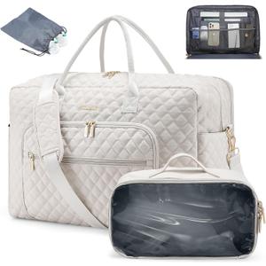 LOVEVOOK Travel Duffle Bag - Women's Weekender Carry On Overnight Laptop & Gym Bag With Toiletry/Shoe Pocket, Hospital Labor Bag (Large, Beige)