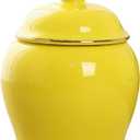 Amosfun Tea Storage Jar Ceramic Canister Yellow Lid Sealed Storage Solution for Household