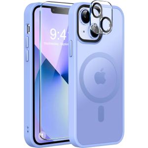 MOCCA Strong Magnetic for iPhone 13 Case, [Compatible with Magsafe][Screen Protector+Camera Lens Protector] Translucent Matte Back Slim Shockproof Case for iPhone 13 Phone Case 6.1", Blue