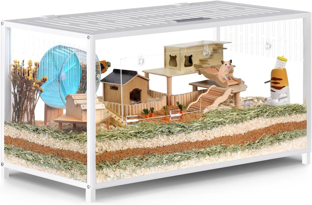 BORISI Hamster Cage Metal - Chewproof Large Hamster Cage Guinea Pig Cages, Hamster Habitat Stackable with Top Access, Easy Assemble Dwarf Syrian Hamster Tank for Gerbil (40.5L x 22W x 20.8H, White)