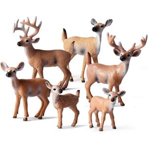 6 Pack Forest Animal Deer Figures Toy, Woodland Animal Figurine Party Supplies Christmas Buck Doe Fawn for Baby Shower Birthday Wedding