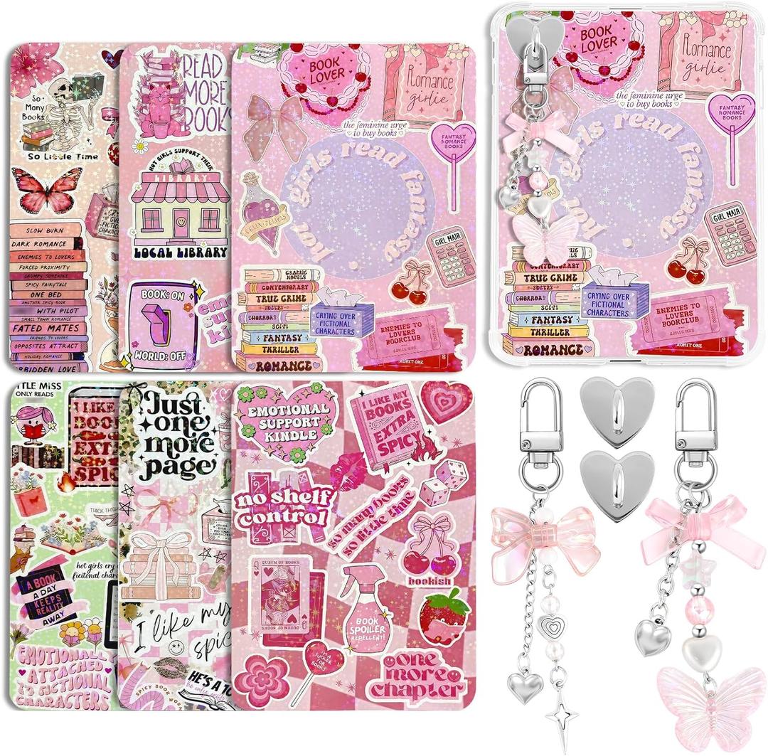 6Pcs Inserts Cardstock for Kindle Paperwhite Clear Case 2Pcs E-reader Charms Bracelets Decor for Women Reader Booklovers Pink Theme Back Cover Inserts for Kindle 11-12th Generation (6.8"x4.8"), Aa-Pink