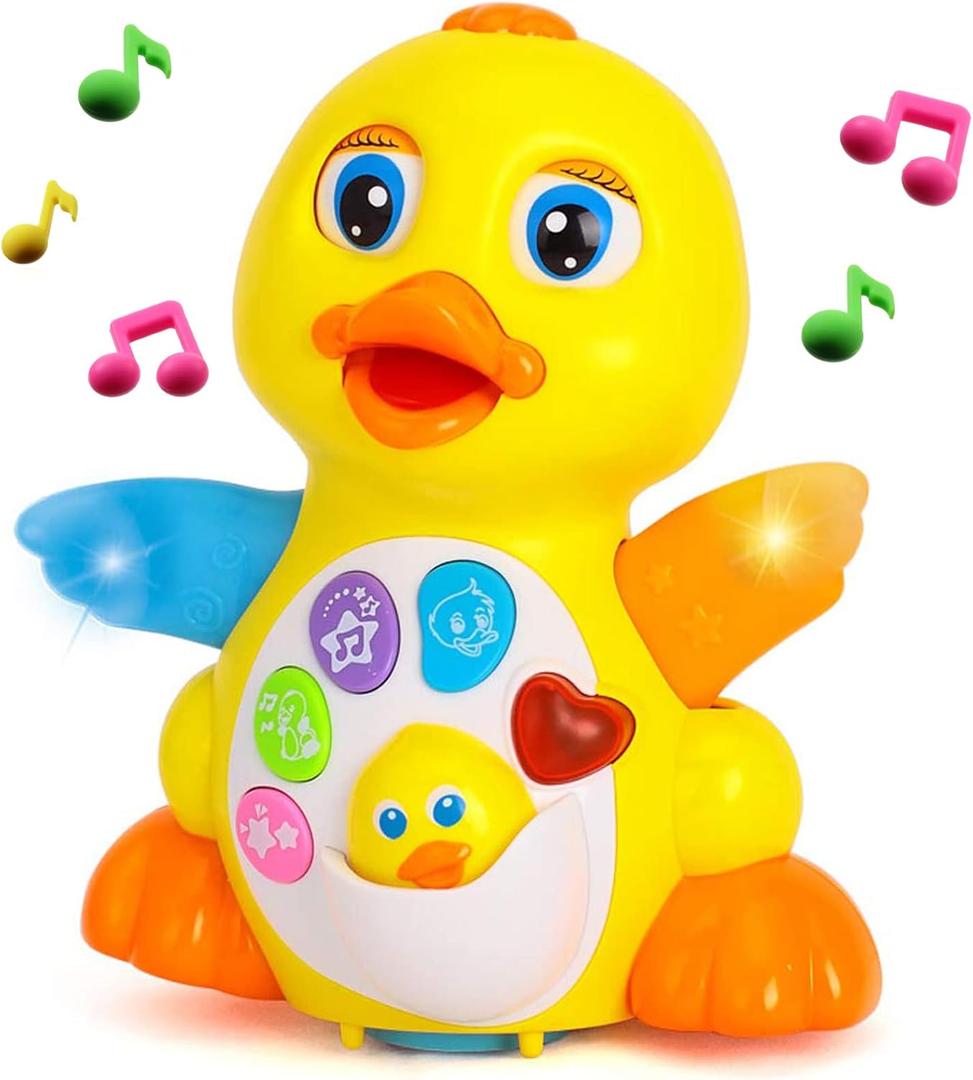 Yiosion Musical Flapping Yellow Duck Interactive Action Educational Learning Walking Light Up Dancing Toy for 1-Year-Old Baby Toddler Infant