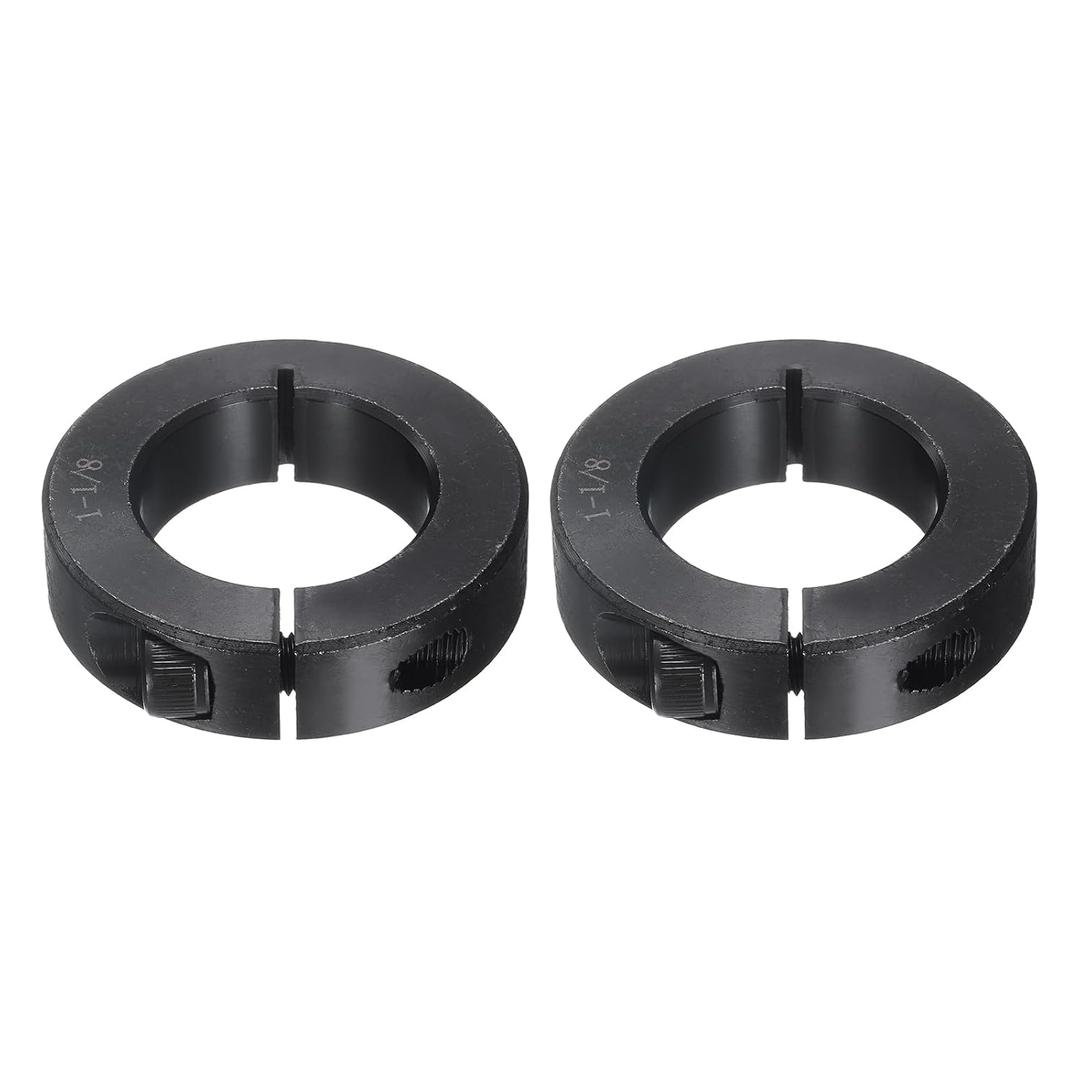uxcell 2Pcs Single Split Shaft Collar, 1-1/8" Bore One Piece Clamping Collar 1-7/8" OD 1/2" Thickness Black Oxide Lock Collar Clamp with Set Screws (1045 Steel)