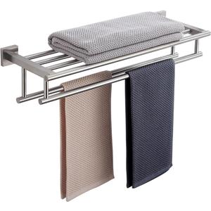 Bathroom Towel Rack 24 Inch Tower Holder with Double Towel Bar Brushed Nickel Towel Rack Wall Mounted SUS304 Stainless Steel Hotel Towel Shelf Modern Towel Hanger