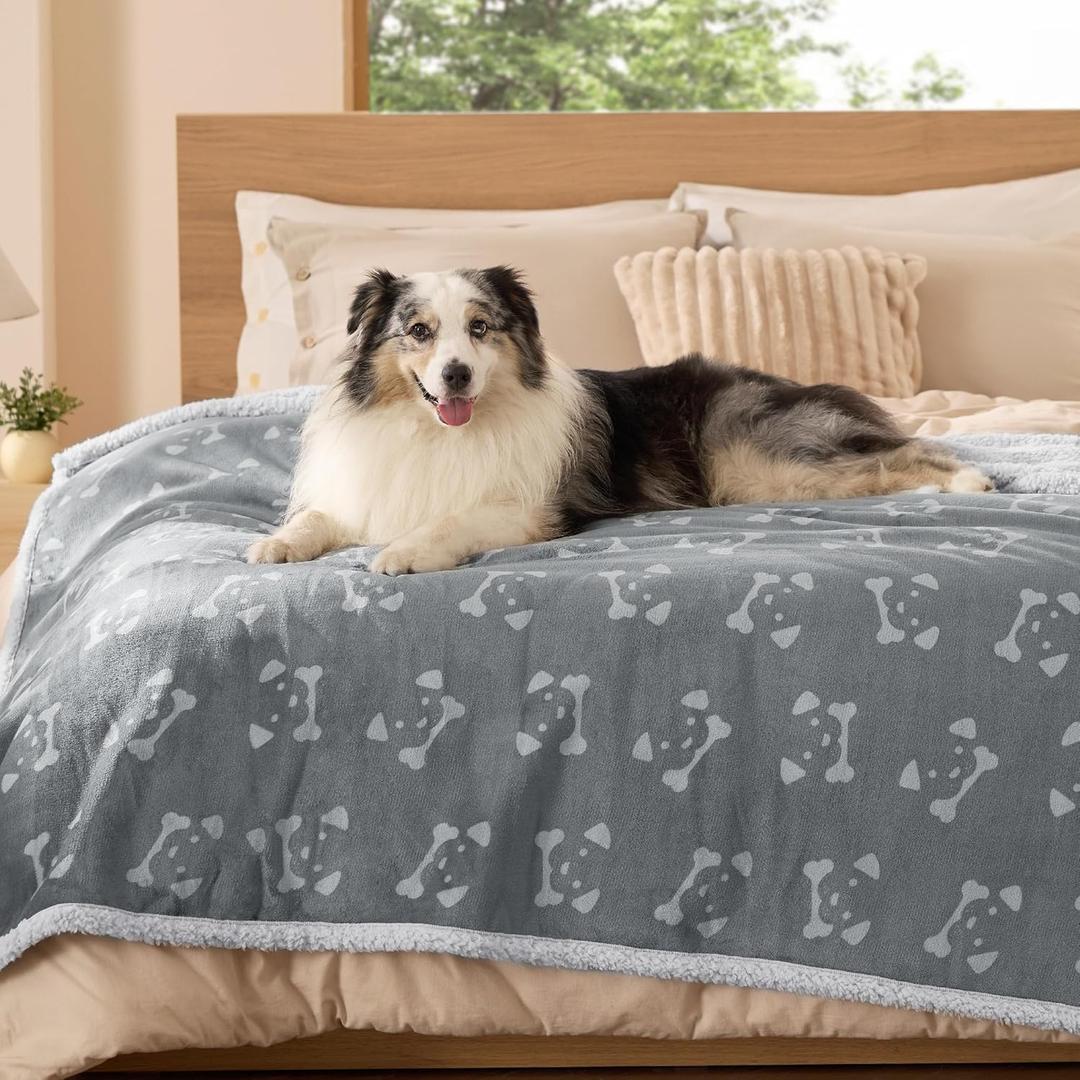Bedsure Waterproof Blanket for Bed - Soft Print Sherpa Fleece Pet Cat Dog Blankets for Large Dogs Couch Protection, Soft Plush Reversible Furniture Protector, Twin Size, 60"x80", Anchor Gray