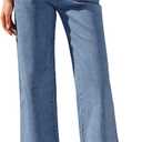 GRAPENT Wide Leg Jeans for Women High Waisted Straight Leg Stretchy Cropped Denim Pants with Pockets Jean Trousers (Medium, Classic Blue)