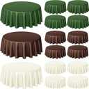 Buryeah 12 Pcs 84 Inch Woodland Round Plastic Table Cloth Sage Green and Brown Waterproof Disposable Tablecloth Circle Table Covers for Bridal Wedding Birthday Party Gender Reveal Baby Shower