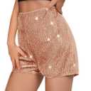 Haloumoning Girls High Waist Sequin Shorts Elastic Straight Leg Sparkly Glitter Party Shorts 5-14 Years (Beige)