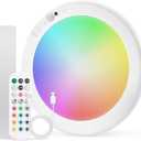 Combuh Rechargeable RGB Shower Lights - 12 Color Changing Ambient Light + Cool White, Motion Activated & Remote Control, Waterproof Cordless Wall Lamp LED for Closet, Pantry, Bedroom, 7.48 Inch (1pack)