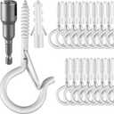 FSAH 24 PCS Q-Hanger Hooks, Screw Hooks for Outdoor String Lights, Safety Buckle Design Cup Eye Hook for Hanging Christmas Lights, Plants, Mounted on Wall Ceiling, Include 1 Wing Nut Driver, White
