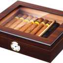 Bald Eagle Handmade Cigar Humidor, Cedar Cigar Desktop Box with Humidifier and Hygrometer, Glass Top for 25 Cigars (20-25 Cigars)