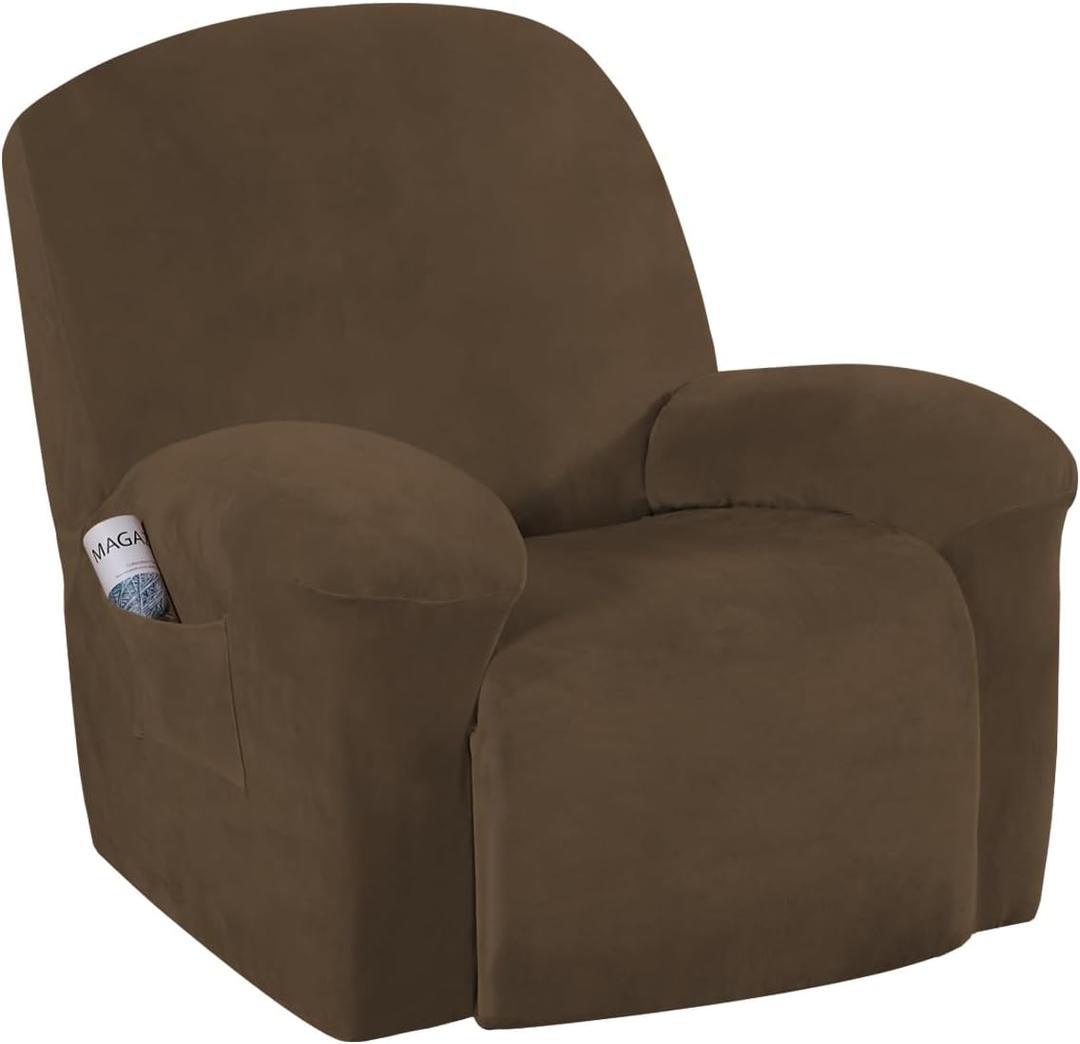 H.VERSAILTEX Stretch Recliner Slipcovers Recliner Chair Cover Sofa Furniture Cover 1-Piece Modern Rich Velvet Form Fit Stylish Protector Feature Rich and Soft Fabric (Bronze Brown, Large)