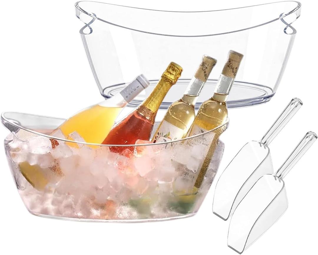 2 Pcs Ice Bucket 5.5 Liter Champagne Wine Bucket Clear Acrylic Beverage Tub Party Drinks Ice Tub for Wine, Champagne or Beer Bottles Bar Supplies, with 2 Ice Scoop