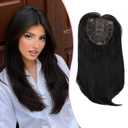 Long 18inch Hair Topper Big Base Cover Thinning and Gray Hairs Clip in Hair Toppers Hairpieces for Women Fiber Wiglets with Fringe Daily Use Soft Black