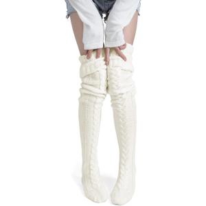 Pcavin Women's Thigh High Socks Over the Knee Cable Knit Boot Socks, Long Warm Fashion Leg Warmers Winter (Beige)