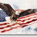 TAR TAR STUDIO Bald Eagle Wall Art: American Flag Canvas Picture, 24x16 inches, Patriotic Painting for Home Decor
