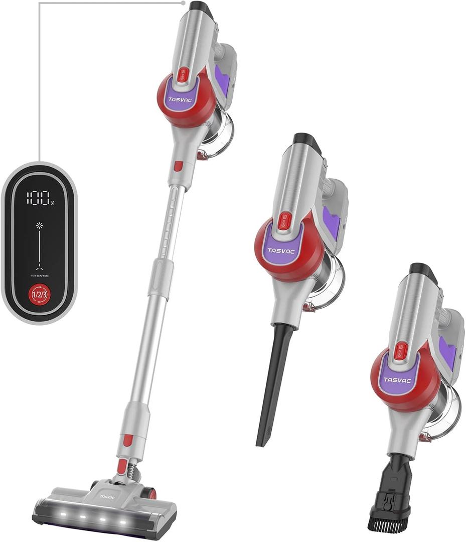 TASVAC Cordless Vacuum Cleaner, Stick Vacuum with 260w 28Kpa Powerful Suction, Up to 50min Runtime, LED Display and 6 in 1 Lightweight Handheld Vacuum for Pet Hair Carpet Hard Floor
