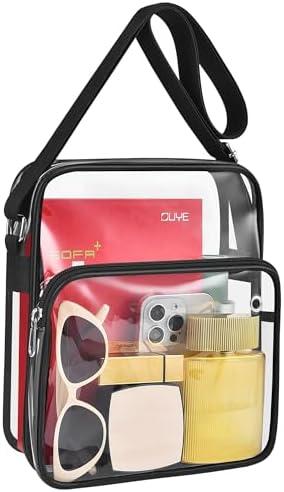 MAY TREE Clear Messenger Bag Stadium Approved Clear Bag Purse for Stadium Events Concert Sport Work (Black)