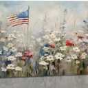 Framed Patriotic Canvas Wall Art Vintage American Flag Canvas Print Painting Artwork Wildflower Wall Art Print for Home Decoration (C, 16x24inch(40x60cm), Framed)