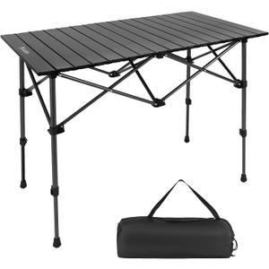Camping Table Folding Portable Camp Aluminum Fold Up Lightweight Roll Up Table Adjustable Height with Carry Bag Indoor Outdoor for Camping, Picnic, Backyard, BBQ, Patio, Black (36.8"L x 21.9"W x (21.5-29.5)"H)