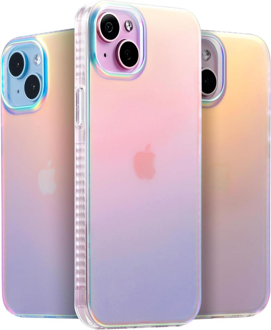 LONLI Hue Case for iPhone 15 - [360 Shock-Absorbent Bumper] - [Cute and Unique Phone Cover for Girls and Women] - Fluorescent Holographic Iridescent