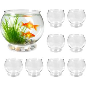 9 Pcs Fish Bowl 7.09 x 6.3 Inch Clear Plastic Fish Tank 100 oz Round Desktop Aquarium Multipurpose Goldfish Bowl for Home Office Party Favors Turtle Goldfish