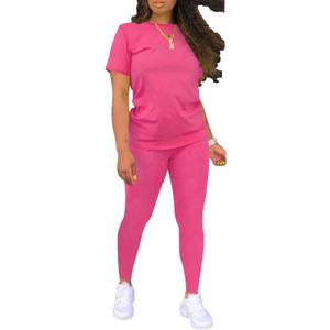 Nimsruc Biker Short Sets Women 2 Piece Outfits Summer Short Sleeve Jogger Tracksuit (Small, 6483 Rose Red)