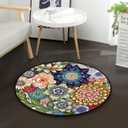 Round Rugs 2 FT Washable Non Slip Round Area Rug, Medium-Pile Small Circular Rug for Bedroom, Bathroom, Entryway, Kids Room, Office, College Dorm (Colorful Flowers Boho)