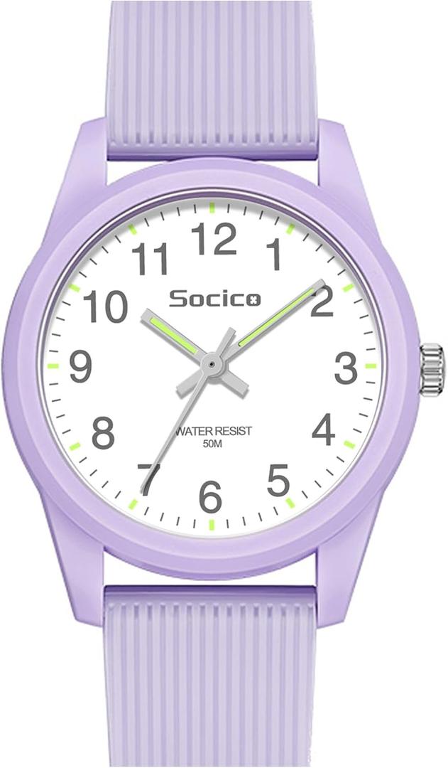 SOCICO Kids Analog Watch for Boys Girls, Easy to Read Learning Time Watch, 50M Waterproof, Soft Band Wristwatch for Ages 4-12, Great Gift for Children (Purple)