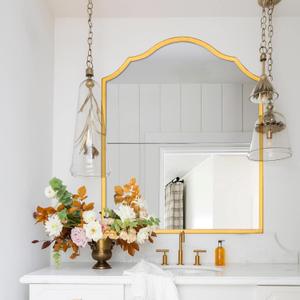 Vanity Mirror for Wall with Gold Arched Decorative Metal Frame, Scalloped Entryway Mirror for Bedroom, Bathroom, Living Room (32"x30")