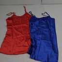 2 Pack Women's Silk Nightgown, Satin Sleepwear Adjustable Spaghetti Strap Nightwear Chemise V Neck Slip Dress Small