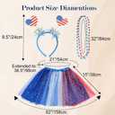 Sincere Party 4th of July Patriotic Tutu Skirt Set for Girls, Red, White and Blue, with Headband and Necklace, Ages 3-8