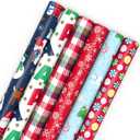 Hallmark Kids Christmas Wrapping Paper Rolls with Cutlines on Reverse (6 Rolls: 180 Sq. Ft. Total) Dinosaur, Unicorn, Flamingo, Koala