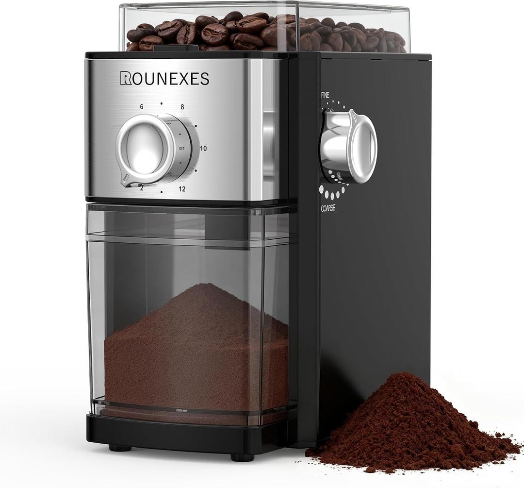 Flat Burr Coffee Grinder Electric, Adjustable Coffee Bean Grinder with 17 Grinding Sizes, Burr Mill for Espresso & French Press, 2-12 Cup, Black