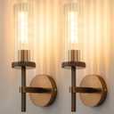15" Knurled Bronze Hardwired Wall Sconces Set of 2, Bathroom Vanity Light Fixtures with Vertical Striped Glass Tube, Modern Lamp Lighting for Bedroom, Living Room, Hallway, Staircase, Mirror, Kitchen