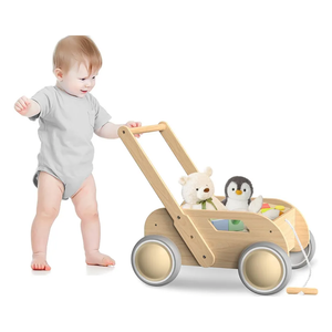 Wooden Baby Walker, Push and Pull Learning Walking Toys for Babies Infants to Toddler, Walker with Wheels for Boys Girls, Gift for Birthday Christmas, Natural
