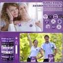 Supervitae 200 Pcs Purple Ribbon Awareness Accessories, Include 50 Ribbon Gift Bags 50 Purple Awareness Wristband 50 Pen 50 Button Pin for Campaign Support Supplies