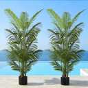 FloraFairy 6FT Tall Artificial Palm Trees, Potted Plant (2 Pack) Tropical Areca Palm, UV Resistant Indoor/Outdoor Fake Plant in Black Cement Pot, Realistic Decor for Patio, Living Room, Office