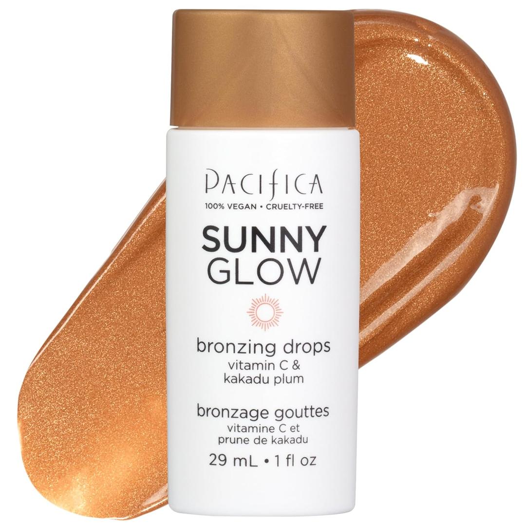 Pacifica Sunny Glow Liquid Face Bronzer Drops - Face Makeup Bronzing For Face & Cheeks for Instant Sun-Kissed Glow - Vitamin C & Glycolic Acid Infused Liquid Bronzer Illuminating Highlighting Clean (1 Fl Oz (Pack of 1))